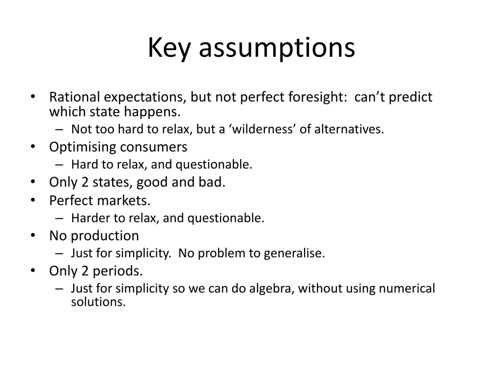 key assumptions