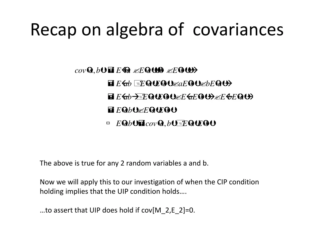 recap on algebra of covariances