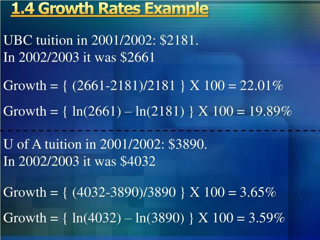 1 4 growth rates example