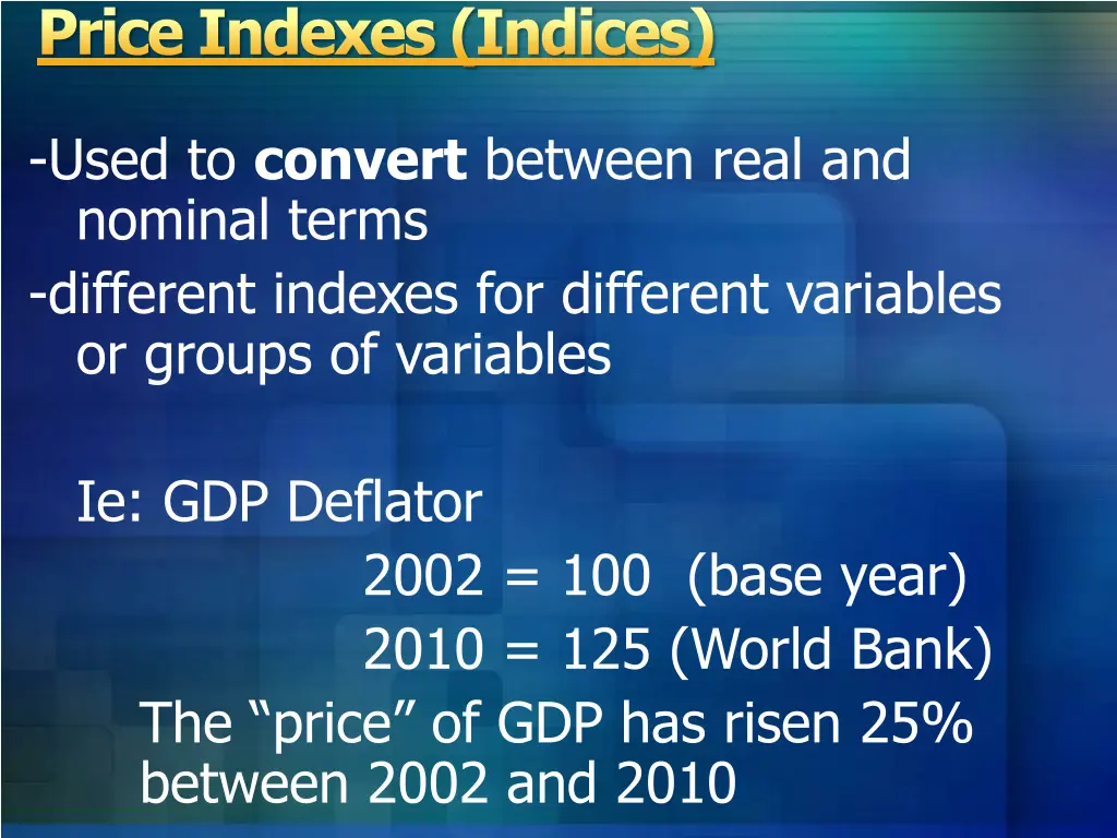 price indexes indices