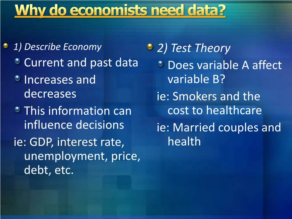 why do economists need data