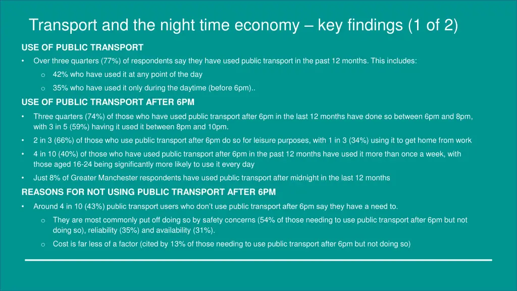 transport and the night time economy key findings