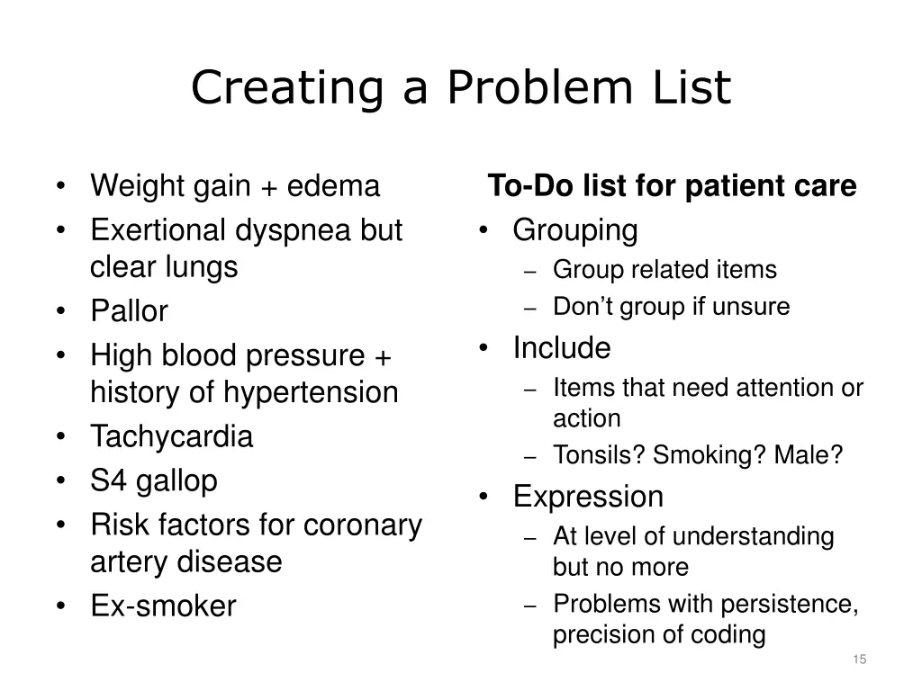 creating a problem list