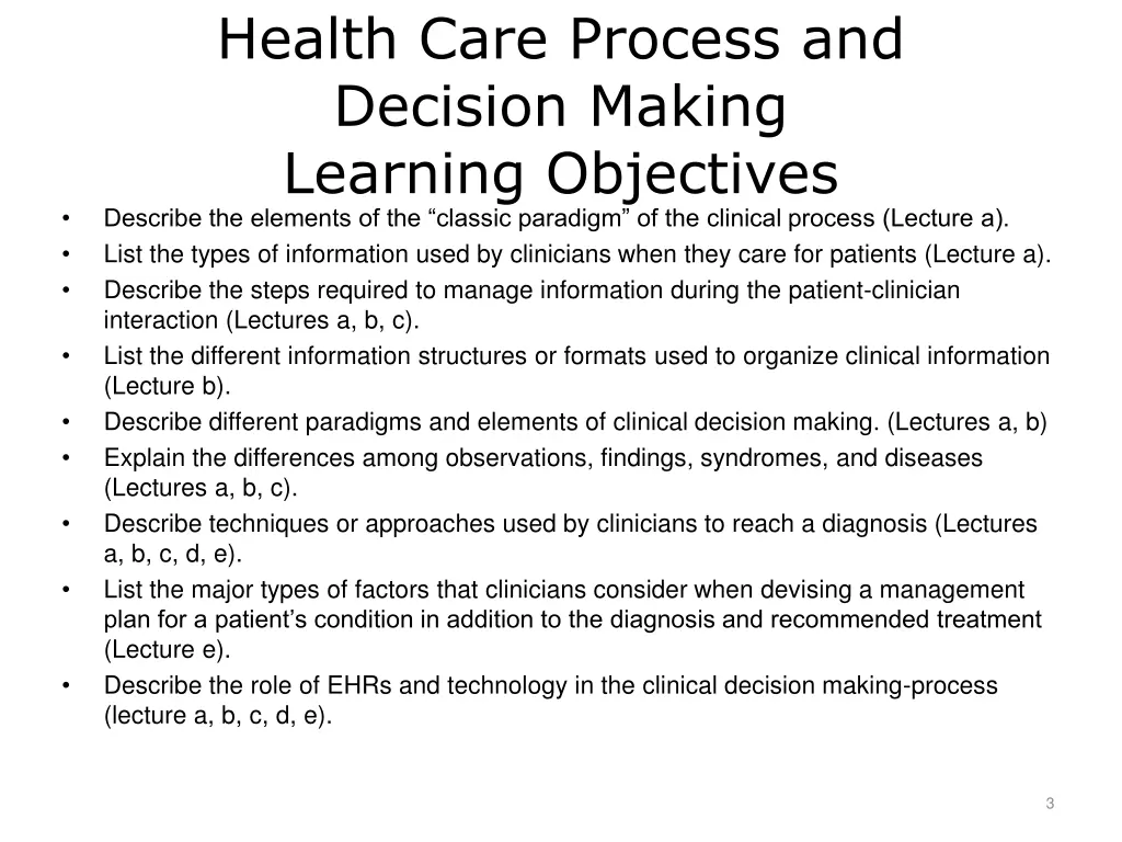health care process and decision making learning