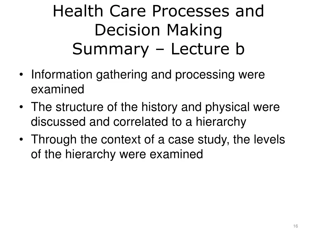 health care processes and decision making summary