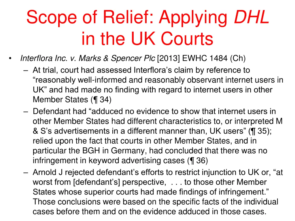 scope of relief applying dhl in the uk courts