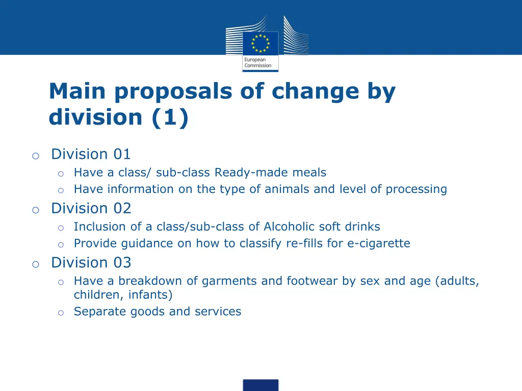 main proposals of change by division 1
