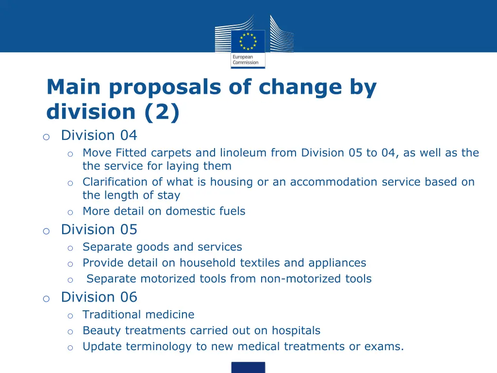 main proposals of change by division 2 o division