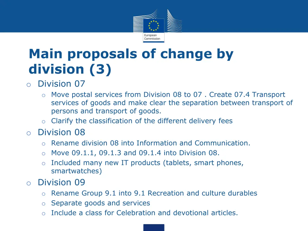 main proposals of change by division 3 o division