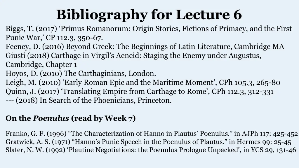 bibliography for lecture 6 biggs t 2017 primus