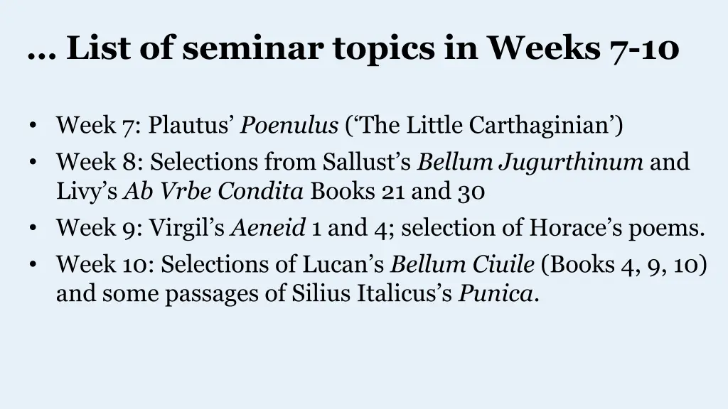 list of seminar topics in weeks 7 10