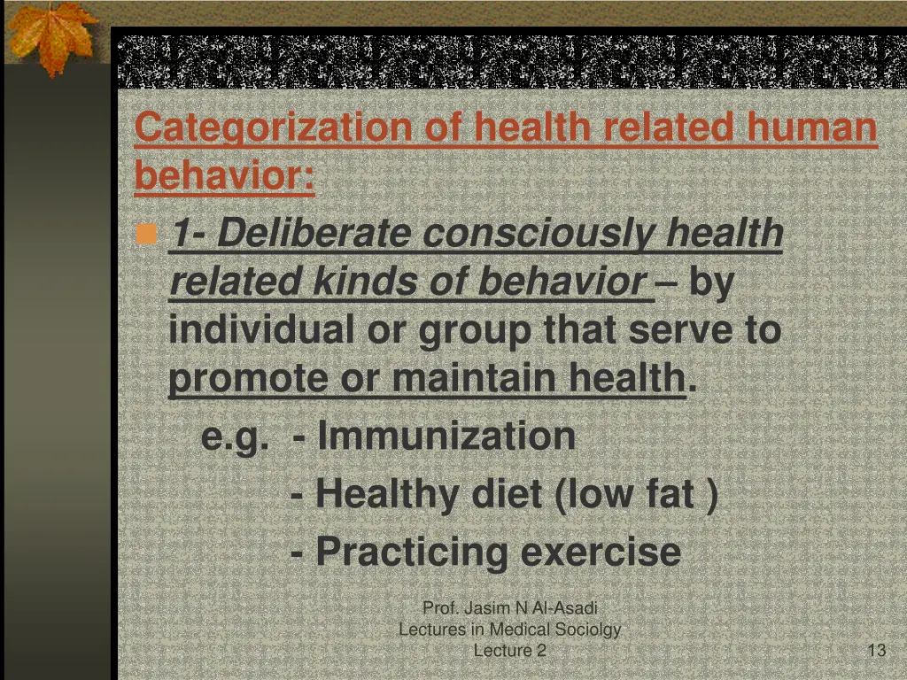 categorization of health related human behavior