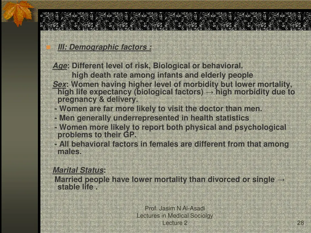 iii demographic factors age different level