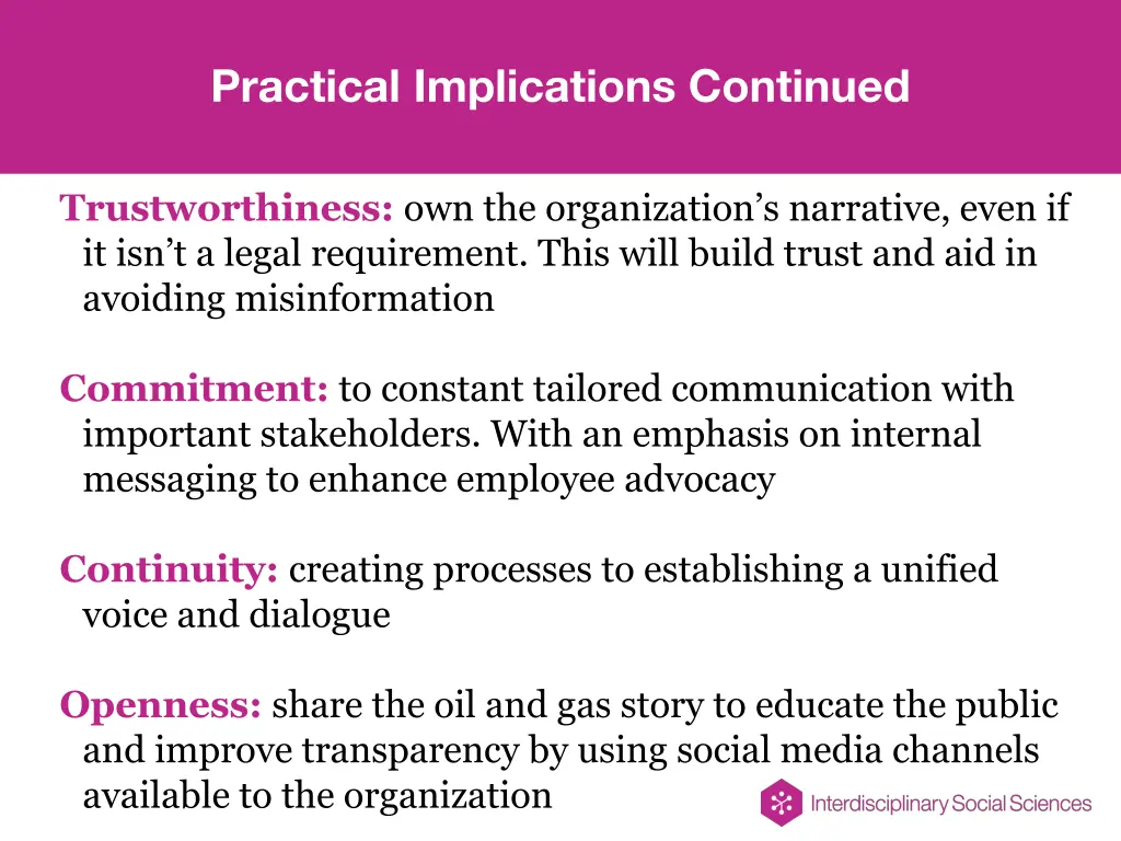 practical implications continued