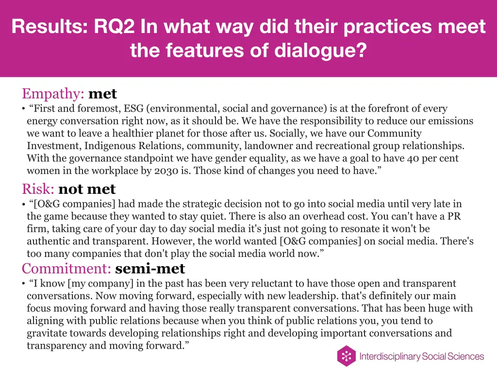 results rq2 in what way did their practices meet 1