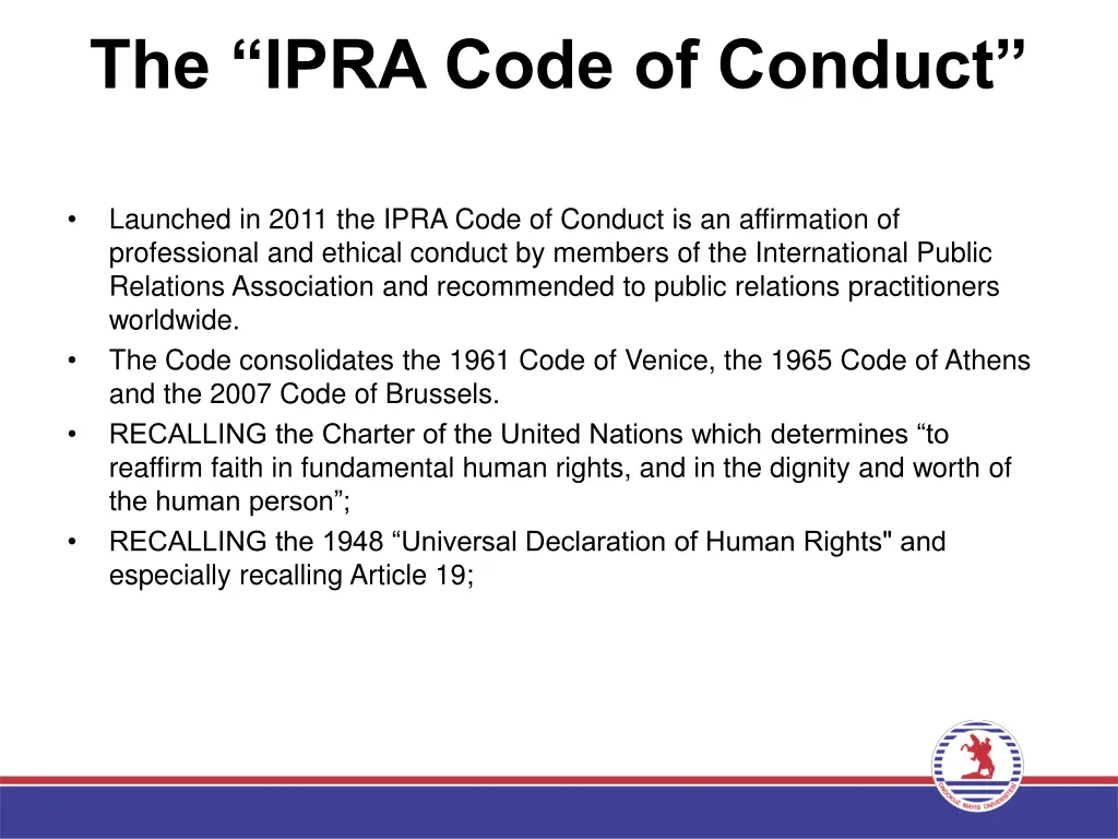 the ipra code of conduct