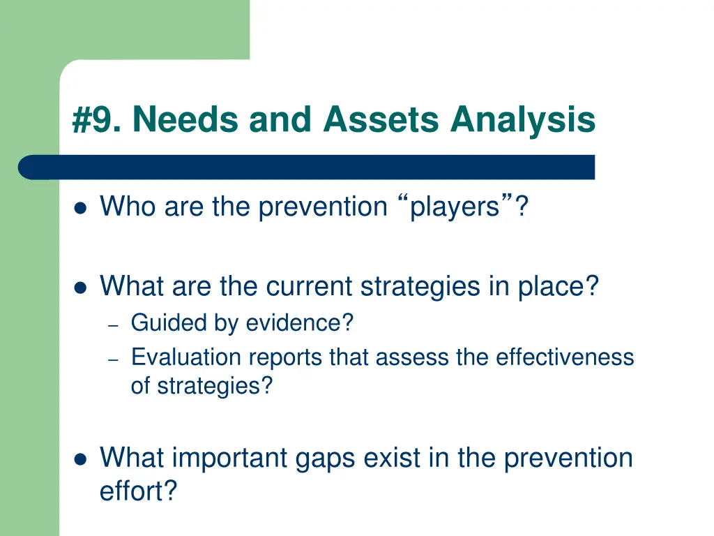 9 needs and assets analysis