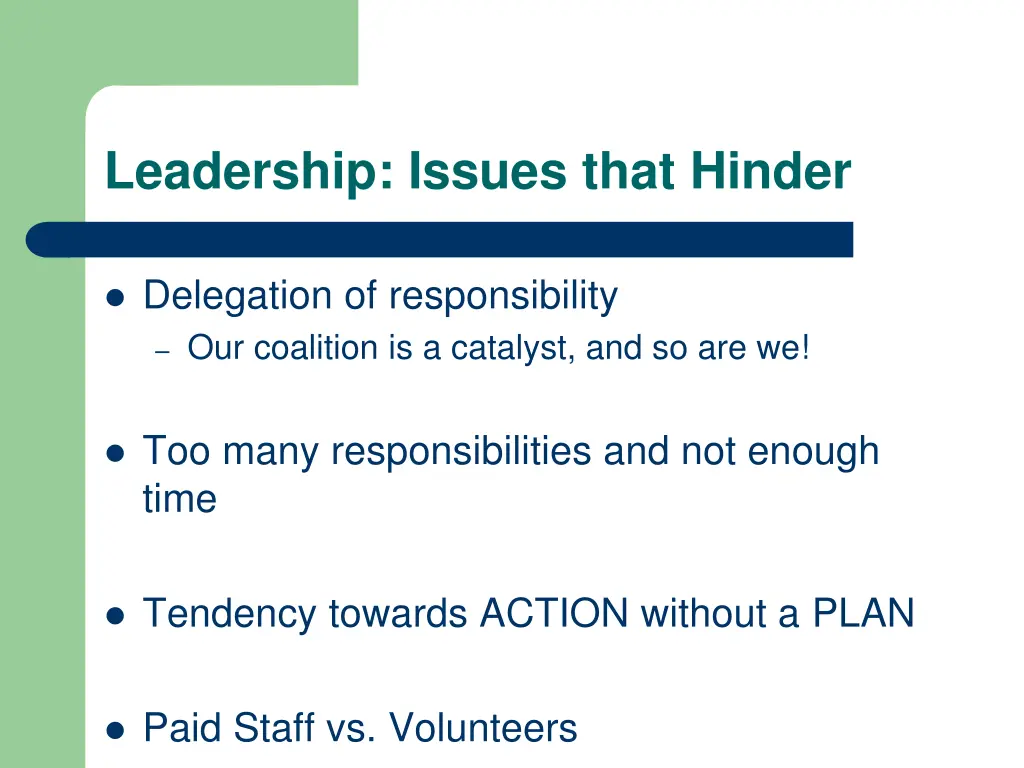leadership issues that hinder