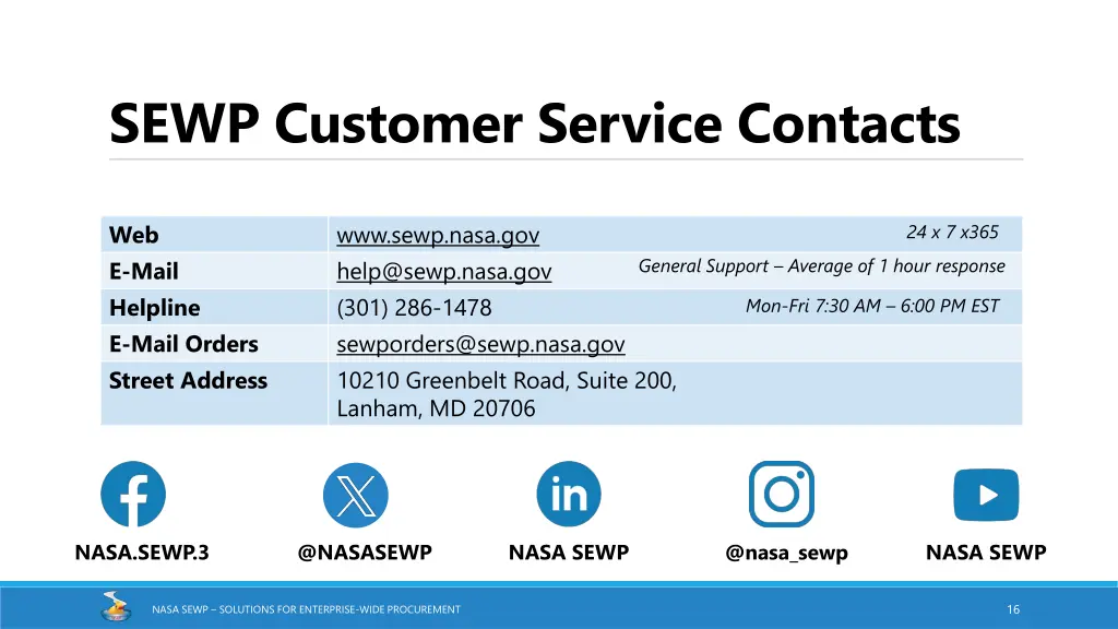 sewp customer service contacts