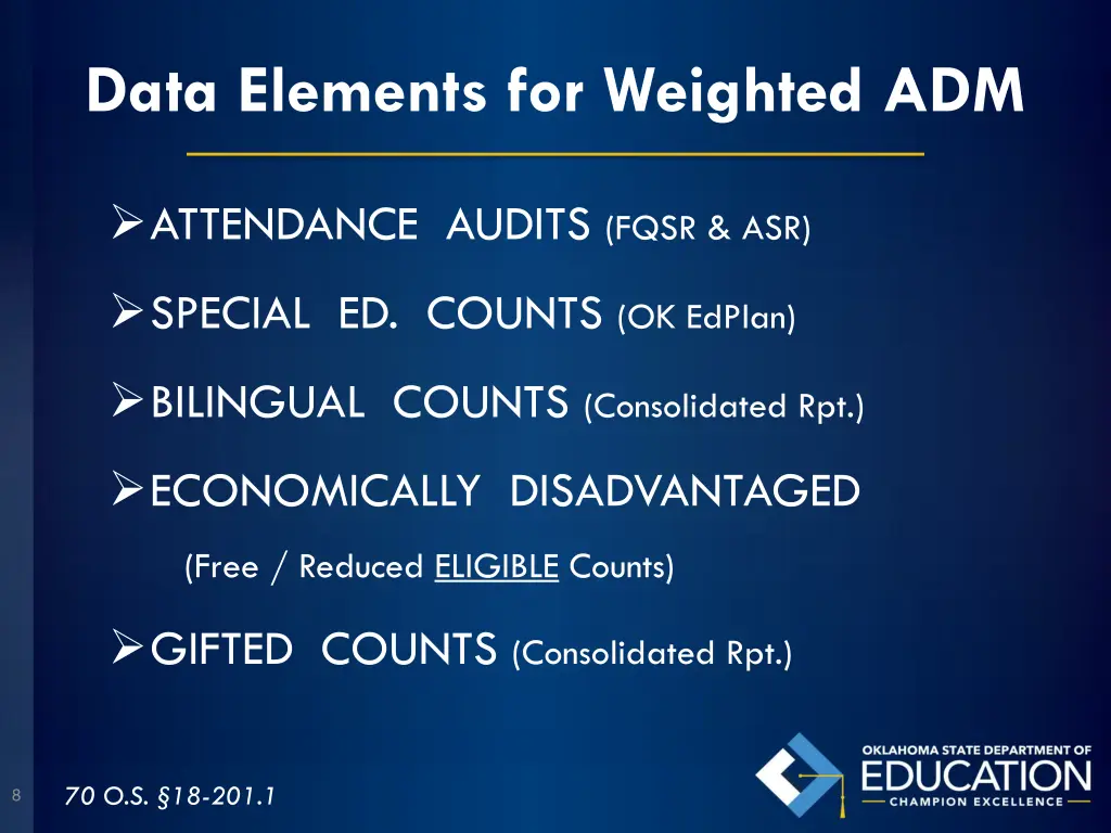 data elements for weighted adm
