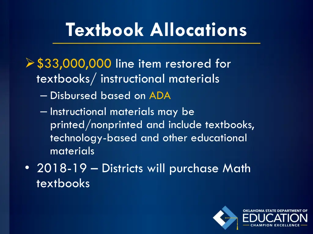 textbook allocations