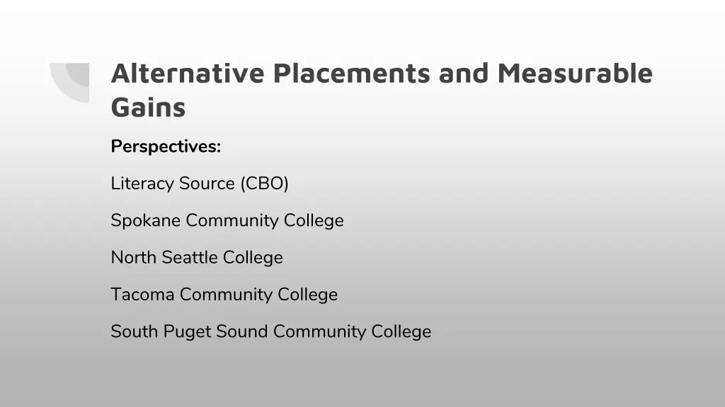 alternative placements and measurable gains