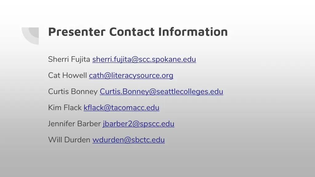 presenter contact information