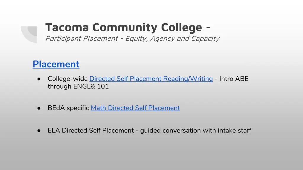 tacoma community college participant placement