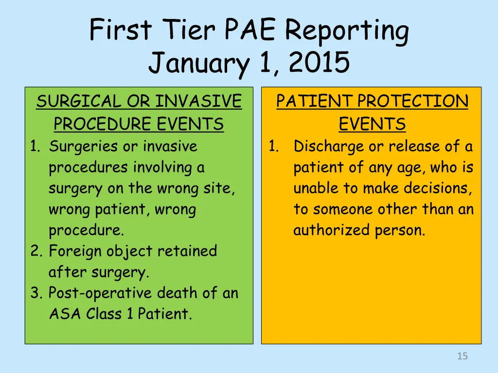 first tier pae reporting january 1 2015
