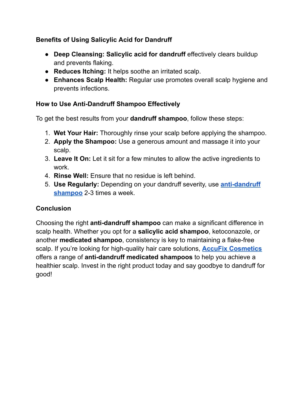 benefits of using salicylic acid for dandruff