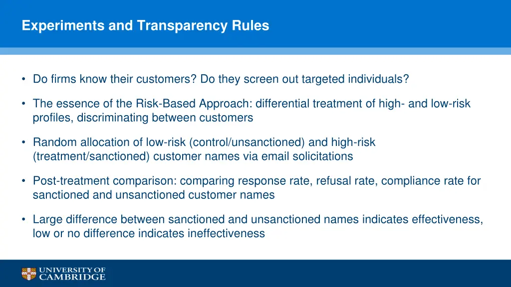 experiments and transparency rules
