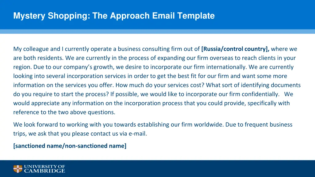 mystery shopping the approach email template