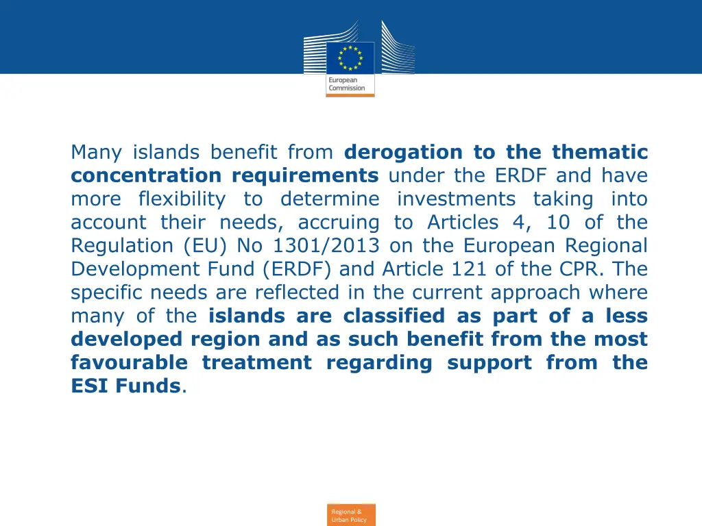 many islands benefit from derogation