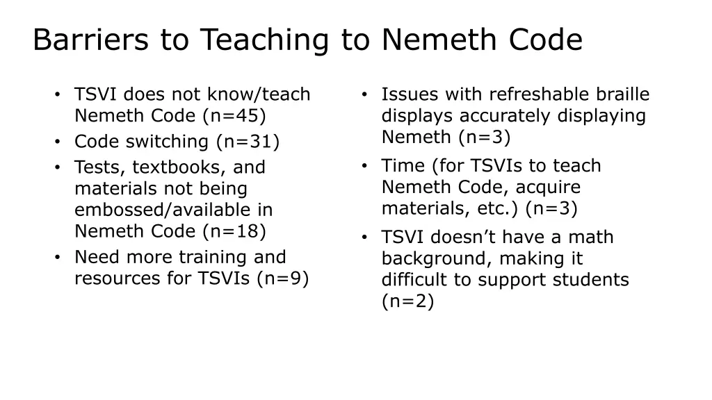 barriers to teaching to nemeth code