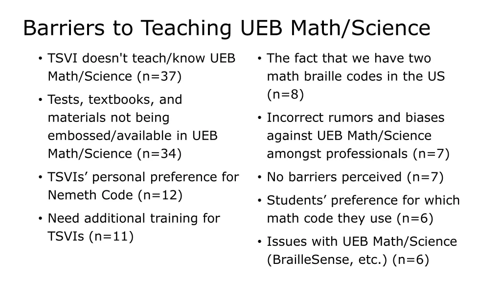 barriers to teaching ueb math science