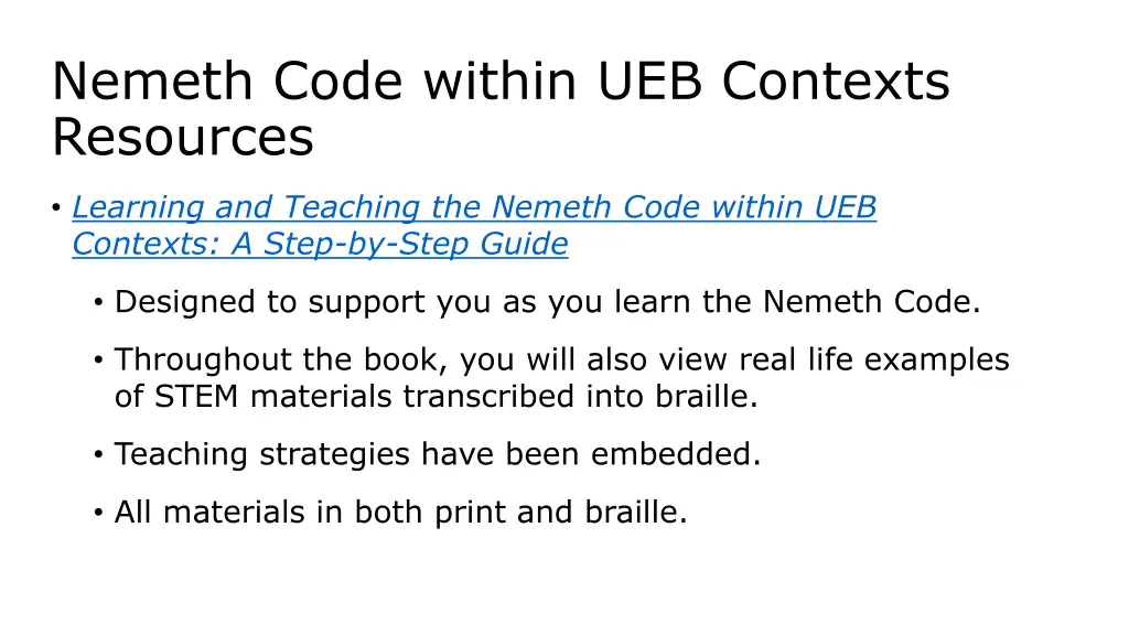 nemeth code within ueb contexts resources