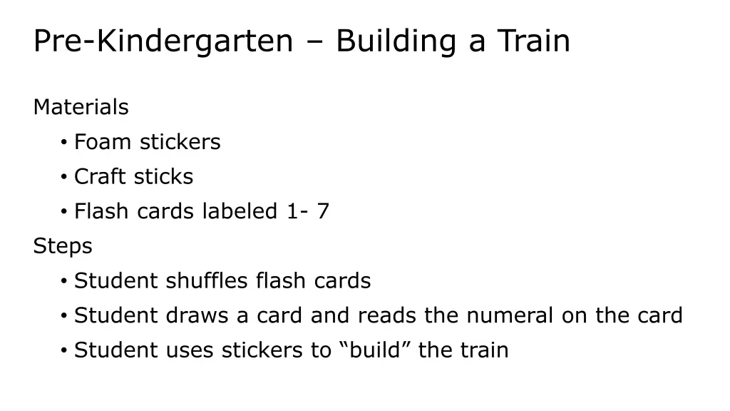 pre kindergarten building a train