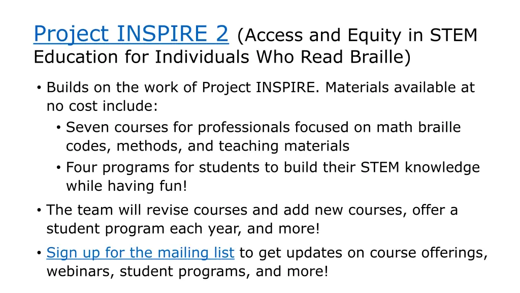 project inspire 2 access and equity in stem