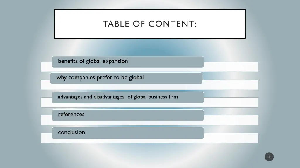 table of content