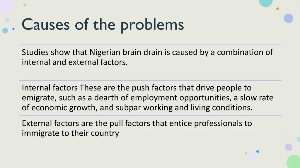 causes of the problems