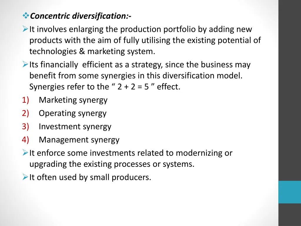 concentric diversification it involves enlarging