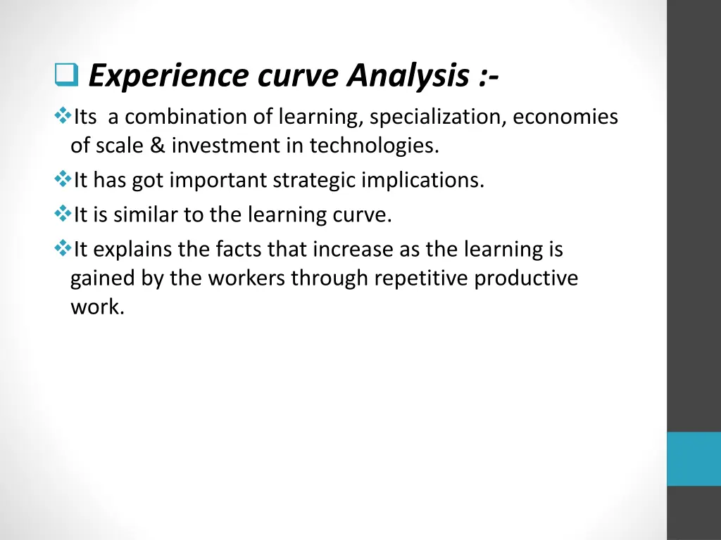 experience curve analysis its a combination