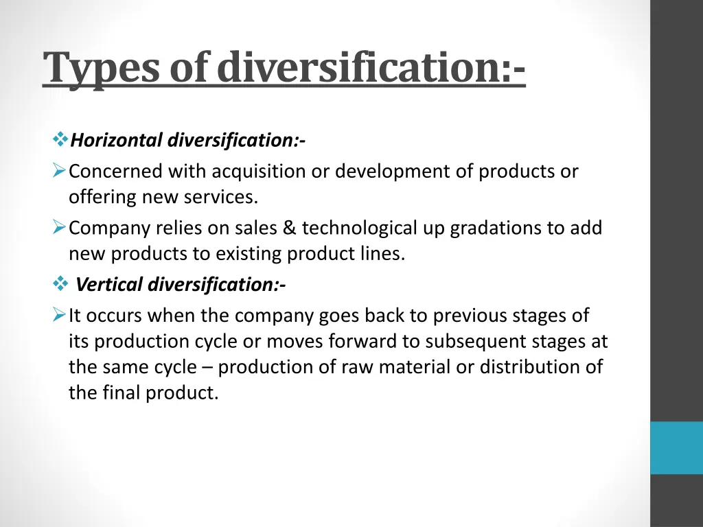 types of diversification