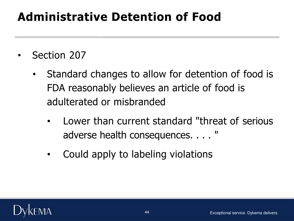 administrative detention of food