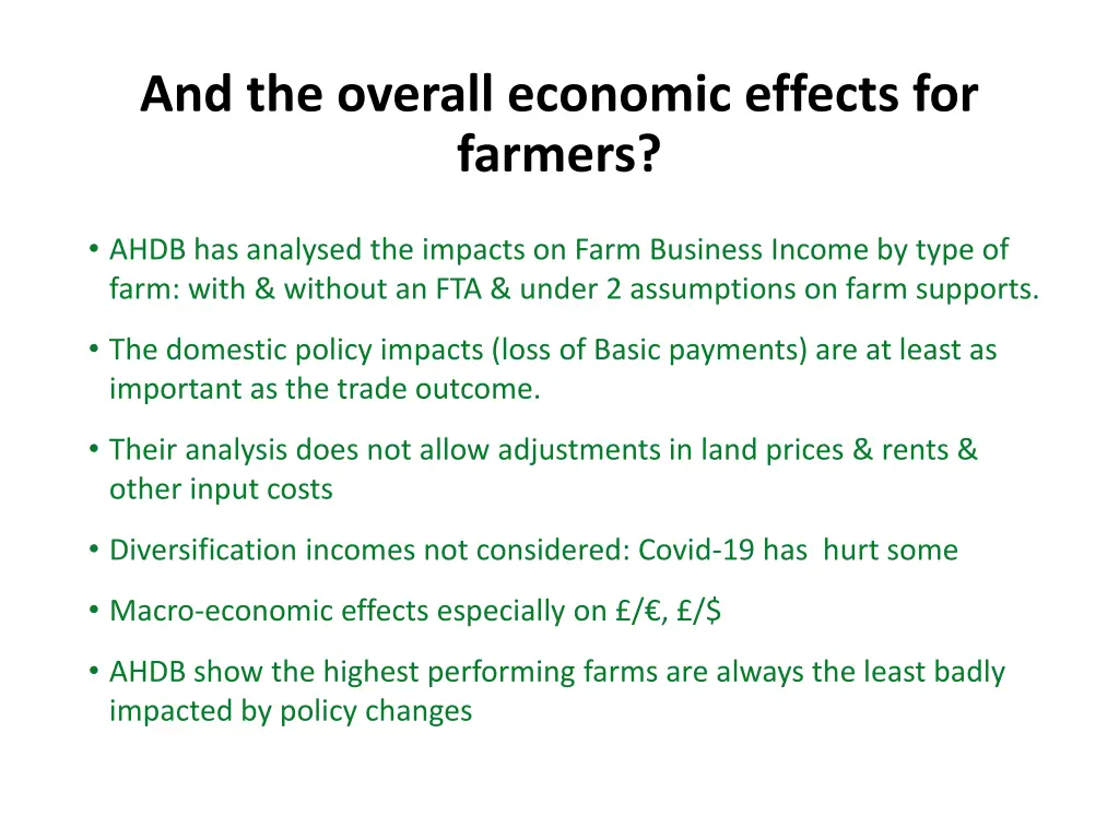 and the overall economic effects for farmers