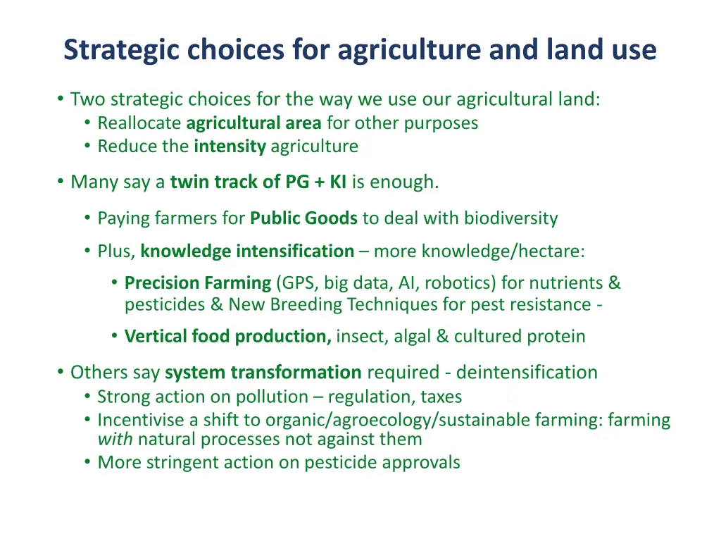 strategic choices for agriculture and land use