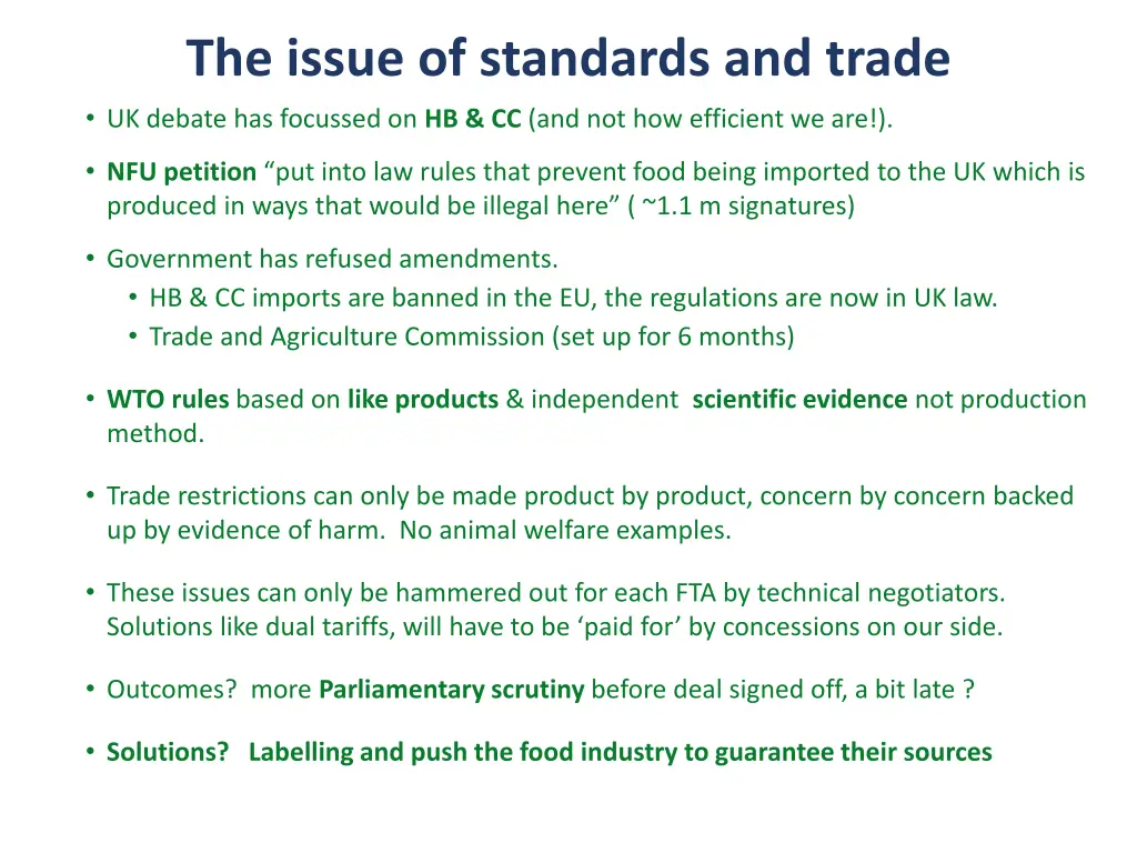 the issue of standards and trade uk debate