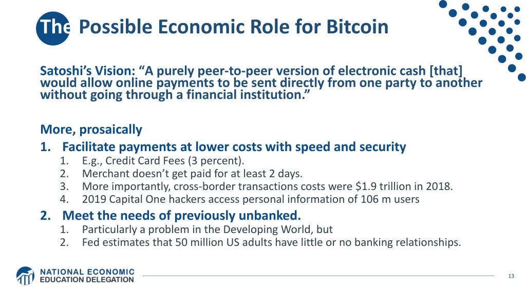 the possible economic role for bitcoin
