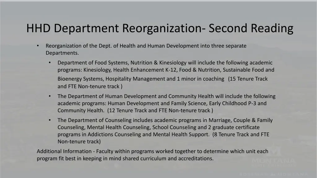 hhd department reorganization second reading