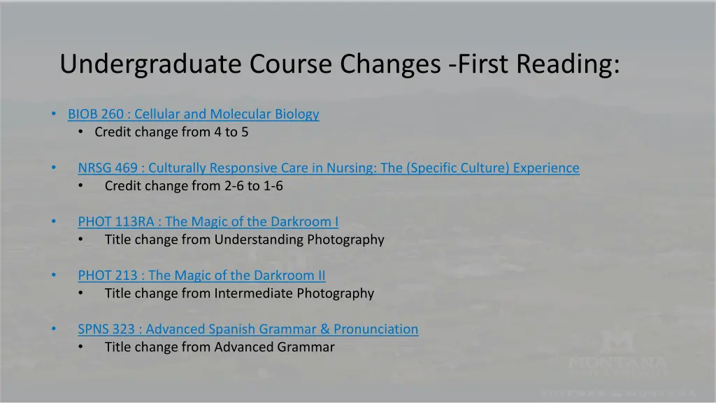 undergraduate course changes first reading